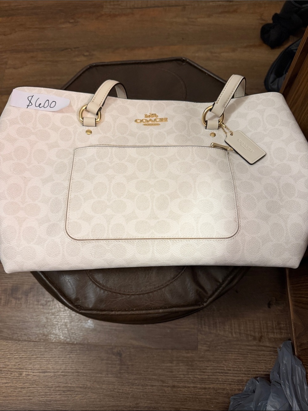 Coach Cream Signature Tote with Gold Hardware